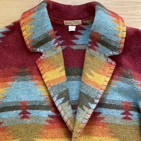 Double D Ranch Jacket Womens Large Oversize Vintage 90s Aztec Western Car Coat - Picture 3 of 16